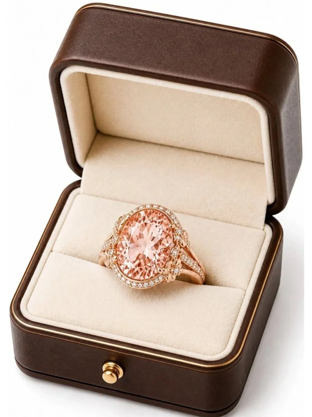 Genuine 15.0 Cts Morganite & Diamonds Ring Solid 14k Rose Gold
